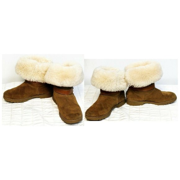 UGG Nessa Chestnut Shearling Boots Women's Sz 4 Suede Sherpa Lined Zipper Back - Picture 3 of 11